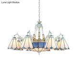 Tiffany Stained Glass Hanging Chandelier - 11 Light Pendant Ceiling With Flower/Square/Diamond/Gem