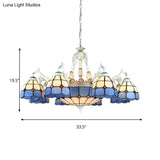 Tiffany Stained Glass Hanging Chandelier - 11 Light Pendant Ceiling With Flower/Square/Diamond/Gem