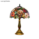 Tiffany Stained Glass Nightstand Lamp With Flower And Grape Pattern