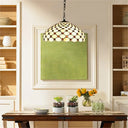 Tiffany Stained Glass Pendant Lamp With Jeweled Design - 2 Lights Ideal For Dining Room White