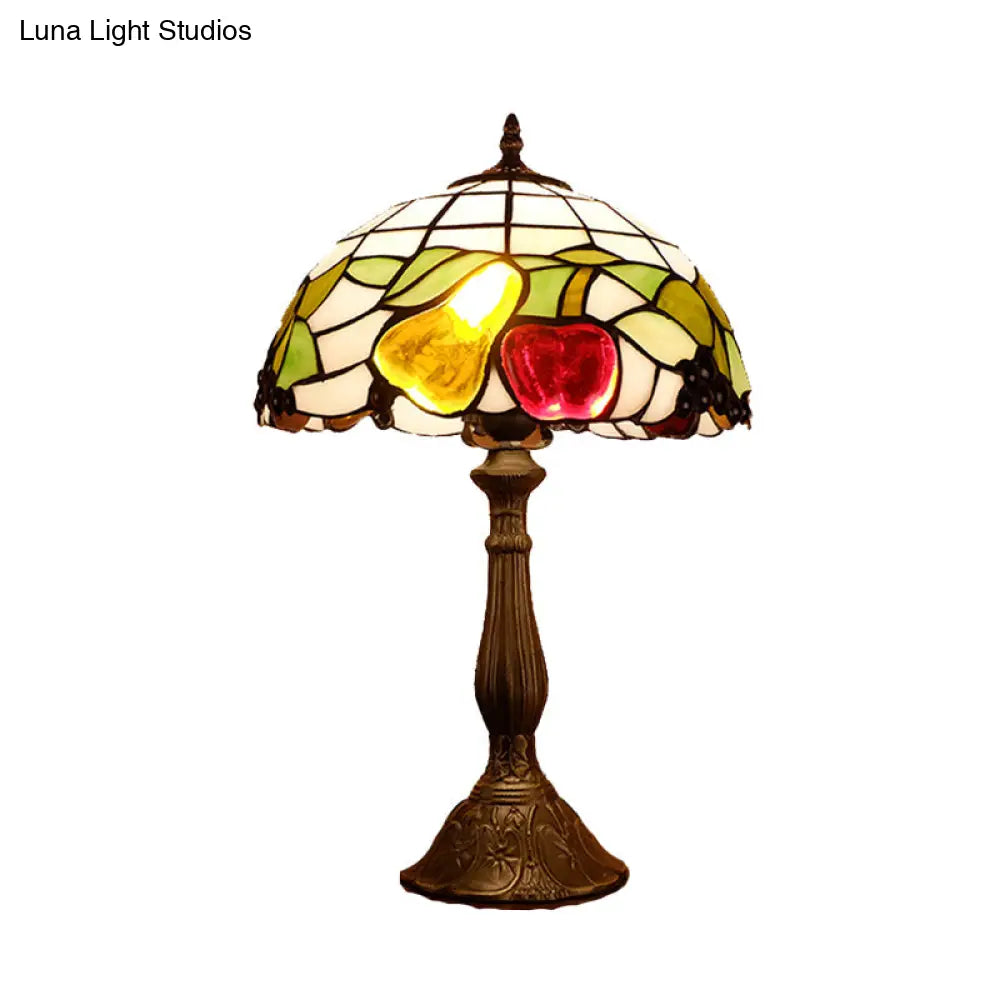 Tiffany Stained Glass Table Lamp With Fruit Pattern - Bowl Shade Night Light Bronze Finish
