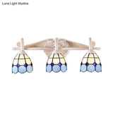 Tiffany Stained Glass Wall Mount Light: 3-Light Dome Vanity Fixture In Orange/Blue - Ideal For