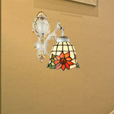 Tiffany Stained Glass Wall Sconce Lamp: Bell Shade 1-Light White / Sunflower