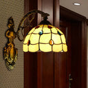 Tiffany Stained Glass Wall Sconce Light - Yellow With Bowl Shade