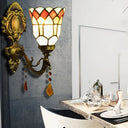 Tiffany Stained Glass Wall Sconce With Agate For Study Room - Small Bell Light Yellow