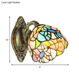 Tiffany Stained Glass Wall Sconce With Curved Brass Arm & One Light