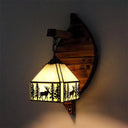 Tiffany Stained Glass Wall Sconce With Deer And Tree Design - Small House Fixture Beige