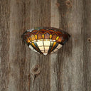 Tiffany Stained Glass Wall Sconce With Jewelry Accents - Bowl Mount 1 Light White-Brown