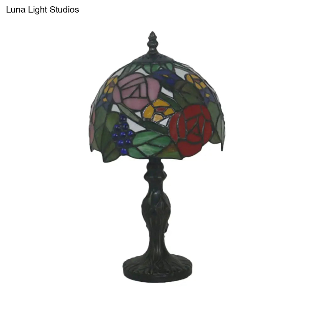 Tiffany Style 1-Light Bronze Stained Glass Night Lamp With Rose Pattern