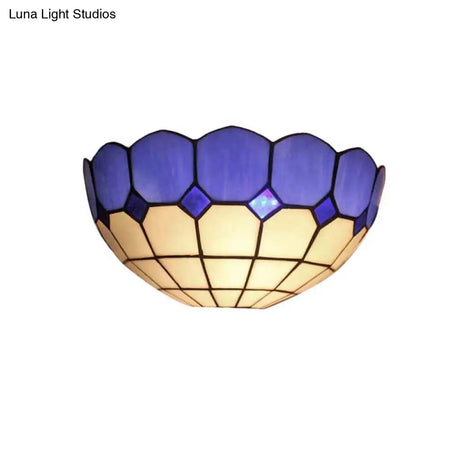 Tiffany Style 2-Light Art Glass Wall Sconce - Light Blue/Dark Blue Bedroom Lighting