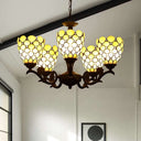 Tiffany Style Beige Glass Chandelier 5-Light Fixture With Black Suspension