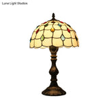 Tiffany Style Beige Glass Jewelry Night Table Lamp With Black Nightstand Base