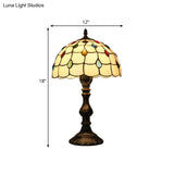 Tiffany Style Beige Glass Jewelry Night Table Lamp With Black Nightstand Base