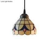 Tiffany-Style Beige Stained Glass Ceiling Lamp: 1-Head Pendant Light Kit (6’/8’ Wide Flare)