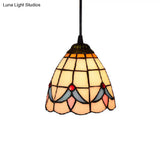 Tiffany-Style Beige Stained Glass Ceiling Lamp: 1-Head Pendant Light Kit (6’/8’ Wide Flare)
