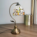 Tiffany Style Bell Shade Nightstand Lamp With Gridded Glass Table Lighting - Perfect For Bedroom