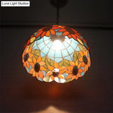 Tiffany-Style Black Hand Cut Glass Pendant Ceiling Light With Sunflower Pattern – 12’/16’