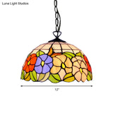 Tiffany-Style Black Stained Glass Hemisphere Ceiling Light With Down Lighting 12’/16’ Wide
