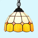 Tiffany-Style Black/White Hand Cut Glass Ceiling Pendant Light - 1 Head Bowl Suspension Lamp Black