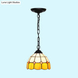 Tiffany-Style Black/White Hand Cut Glass Ceiling Pendant Light - 1 Head Bowl Suspension Lamp