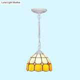 Tiffany-Style Black/White Hand Cut Glass Ceiling Pendant Light - 1 Head Bowl Suspension Lamp
