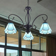 Tiffany Style Blue Glass Chandelier With Black Frame And Multiple Lights 3 /