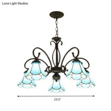 Tiffany Style Blue Glass Chandelier With Black Frame And Multiple Lights