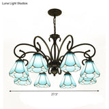 Tiffany Style Blue Glass Chandelier With Black Frame And Multiple Lights