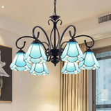 Tiffany Style Blue Glass Chandelier With Black Frame And Multiple Lights 6 /