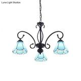 Tiffany Style Blue Glass Chandelier With Black Frame And Multiple Lights