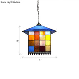 Tiffany-Style Blue Glass Pendant Lamp With Stainless Steel Shade - 6’ And 8’ Width Options