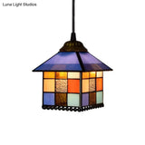 Tiffany-Style Blue Glass Pendant Lamp With Stainless Steel Shade - 6’ And 8’ Width Options