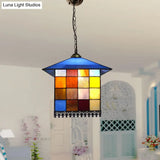 Tiffany Style Blue Pendant Light With House Stainless Glass Shade - Ideal For Hallway Décor