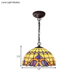Tiffany-Style Blue Stained Glass Domed Drop Pendant - 12’/16’ Sizes Coffee Chandelier Light For
