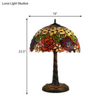 Tiffany Style Brass Stained Glass Nightstand Lamp With Flower Design - Ideal For Bedroom