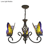 Tiffany-Style Butterfly Chandelier: Stained Glass 3-Light Fixture For Living Room