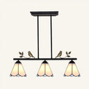 Tiffany Style Conic Island Pendant Light - Stainless Glass With Bird Decoration Black
