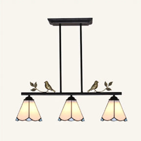 Tiffany Style Conic Island Pendant Light - Stainless Glass With Bird Decoration Black