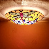 Tiffany Style Dragonfly Glass Flushmount Ceiling Light With Handcrafted Detailing - Set Of 3 Bulbs