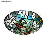 Tiffany Style Dragonfly & Lotus Cut Glass Flush Mount Ceiling Lamp