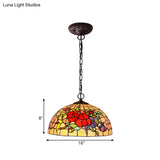 Tiffany-Style Floral Chandelier - 2 Red/Pink Stained Glass Lights for Kitchen