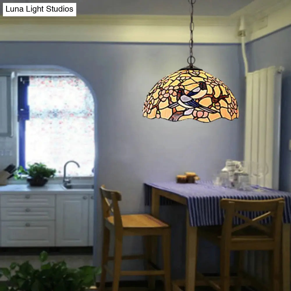Tiffany-Style Floral Chandelier - 2 Red/Pink Stained Glass Lights for Kitchen