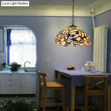 Tiffany-Style Floral Chandelier - 2 Red/Pink Stained Glass Lights for Kitchen