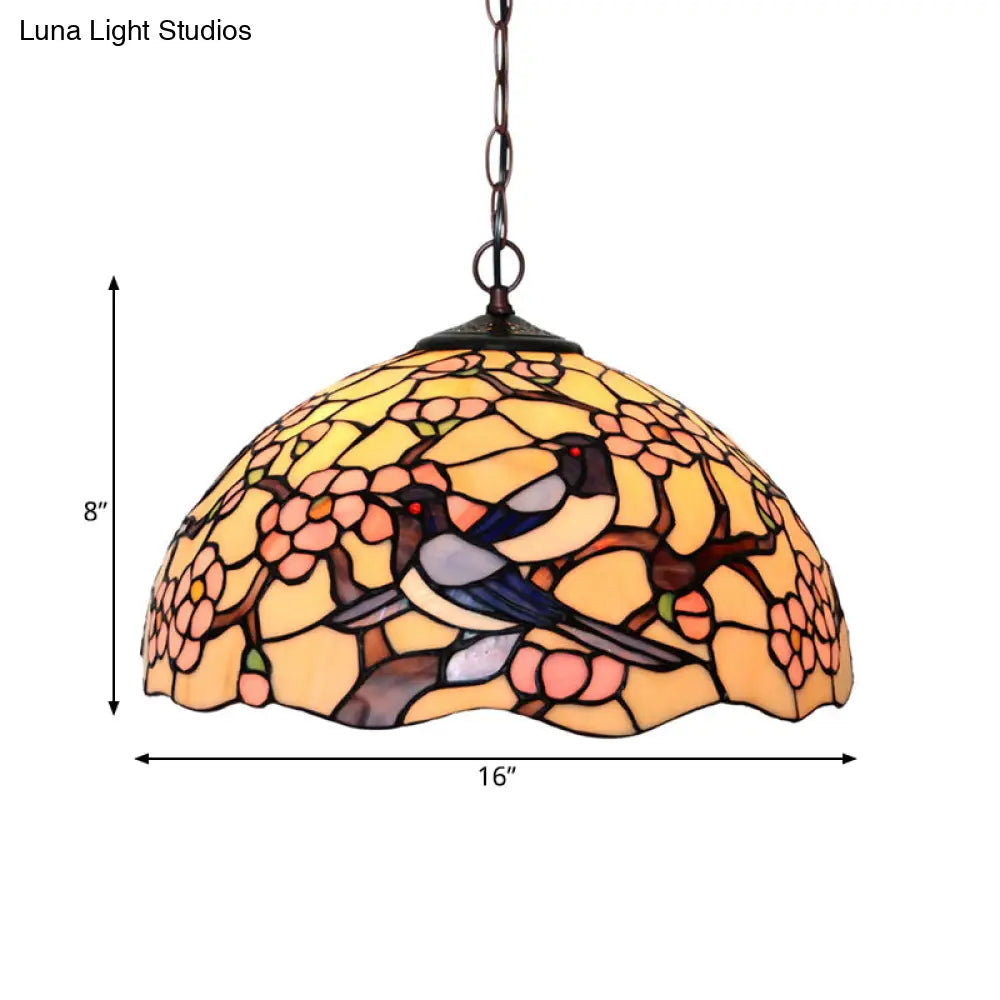 Tiffany-Style Floral Chandelier - 2 Red/Pink Stained Glass Lights for Kitchen