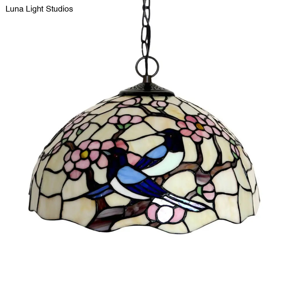 Tiffany-Style Floral Chandelier - 2 Red/Pink Stained Glass Lights for Kitchen