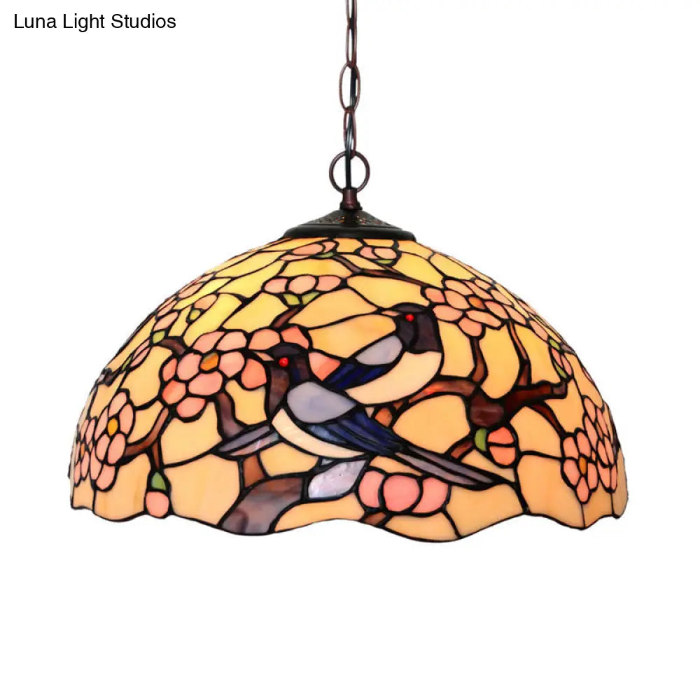 Tiffany-Style Floral Chandelier - 2 Red/Pink Stained Glass Lights for Kitchen