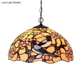Tiffany-Style Floral Chandelier - 2 Red/Pink Stained Glass Lights for Kitchen