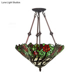 Tiffany Style Flower Cut Glass Semi Mount Ceiling Flush Light - Red/Orange/Blue 2 Lights Bronze