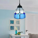 Tiffany-Style Flower Handcrafted Stained Glass Pendant Light In Yellow/Light Blue/Dark Blue Dark