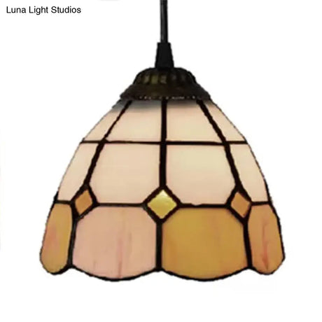 Tiffany-Style Flower Handcrafted Stained Glass Pendant Light In Yellow/Light Blue/Dark Blue